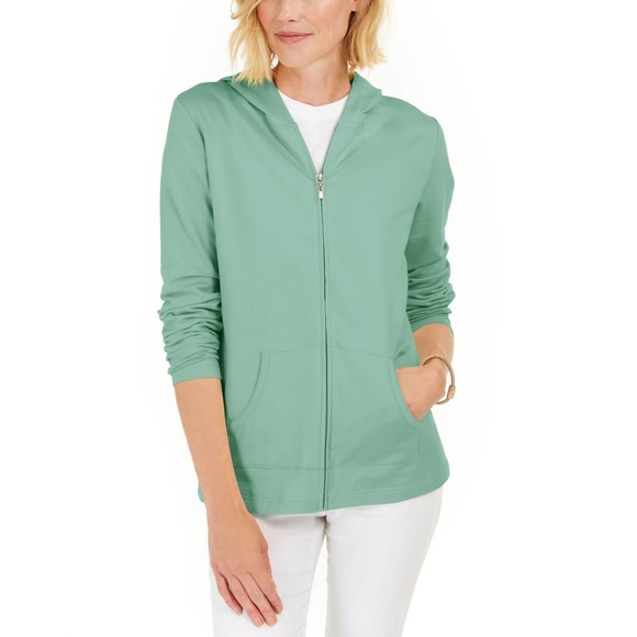 Karen Scott Jackets & Blazers - Karen Scott Long Sleeve Zip-Front Hoodie Antique Mint NWT Size Large